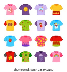 Vector set of cartoon different t-shirts.