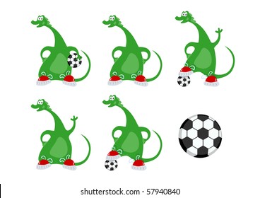 Vector set of cartoon dinosaurs soccer players