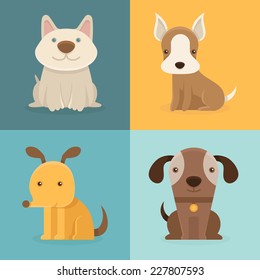 Vector set of cartoon dogs in flat style - funny and smiling small pets - illustrations and design elements for infographic 