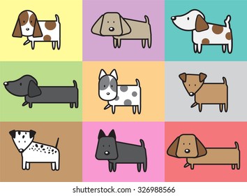 Vector set of cartoon dogs, illustration in flat design style.