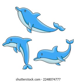 Vector Set of Cartoon Dolphin Illustrations