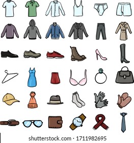 Vector Set of Cartoon Doodle Clothes Icons