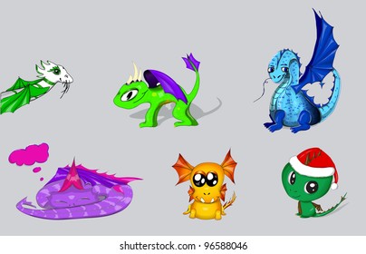 vector set of cartoon dragons eps 10 illustration