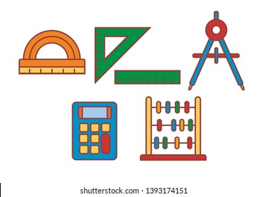 Vector Set Cartoon Emoji Math Supplies Isolated