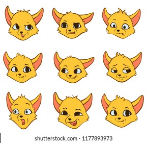 Vector set cartoon emotion of yellow fox