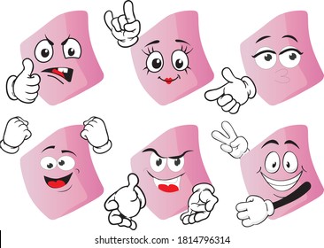 A vector set of cartoon erasers for different situations. Drawing mascots.