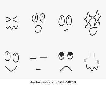 Vector set of cartoon expression in simple line style, isolated on white background. 