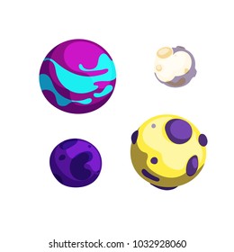 Vector set cartoon fantasy planets on a white background.