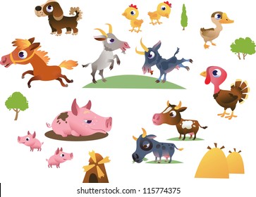 Vector set of cartoon farm animals