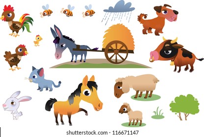 Vector set of cartoon farm animals