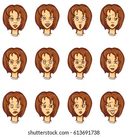 Vector Set of Cartoon Female Character Emotions