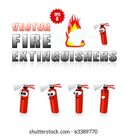 Vector set of cartoon fire extinguishers