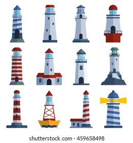 Vector set of cartoon flat lighthouses