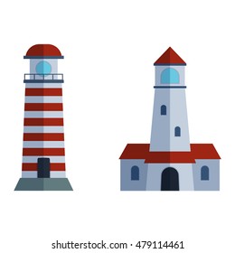 Vector set of cartoon flat lighthouses
