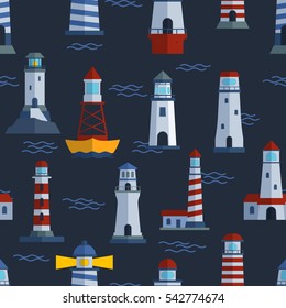 Vector set of cartoon flat lighthouses.