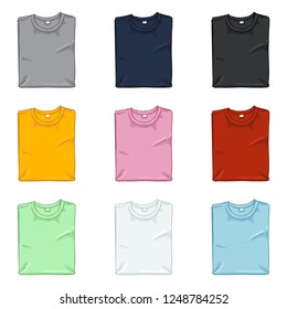 Vector Set of Cartoon Folded T-Shirts. Different Color Variations.