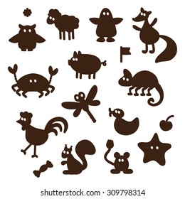 Vector Set of cartoon funny animals silhouettes