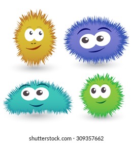 Vector set of cartoon funny germs, colorful bacteria, cute monsters