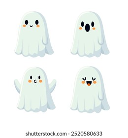 Vector set of cartoon and funny ghosts with faces. Isolated on a white background.