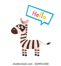 Vector set of cartoon funny zebra isolated on white background. Cute, funny animal, standing african horses character used for magazine, book, poster, card, web pages.
