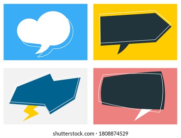 Vector set of cartoon geometric bubble speech with text space on color background. Flat style creative illustration design of communication cloud