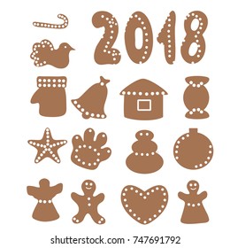 Vector Set of cartoon gingerbread christmas cookies isolated on white background. Christmas illustration