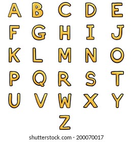Vector Set of Cartoon Gold Letters. Alphabet. ABC.