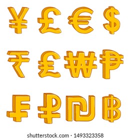Vector Set of Cartoon Golden Currency Symbols