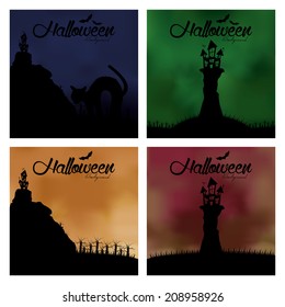 Vector Set Of Cartoon Halloween Background Editable