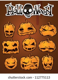 vector set of cartoon halloween pumpkins