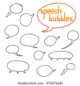 Vector set of cartoon hand drawn speech and thought communication bubbles. Isolated. outline. doodle. Colorful.