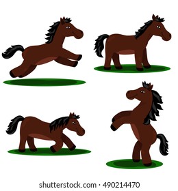 Vector set of cartoon horse isolated on white background.