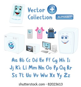 Vector set of cartoon household appliances and electronics
