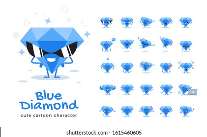 Vector set of cartoon images of blue diamond