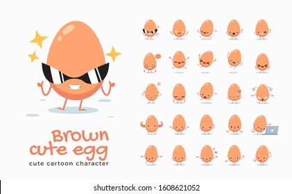 Vector set of cartoon images of Brown Egg. Vector Illustration