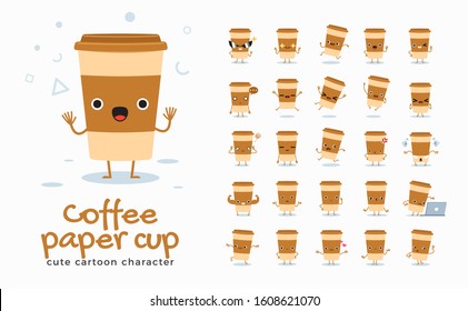 Vector set of cartoon images of Coffee Cup. Vector Illustration