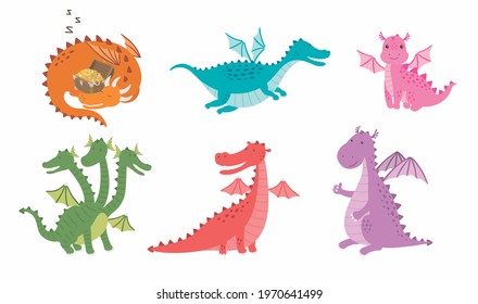 Vector Set Cartoon Images Funny Dragons Stock Vector (Royalty Free ...