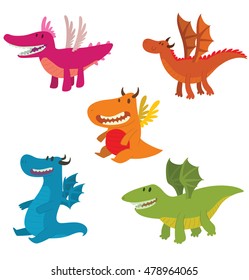 Vector Set Cartoon Images Funny Dragons Stock Vector (Royalty Free ...