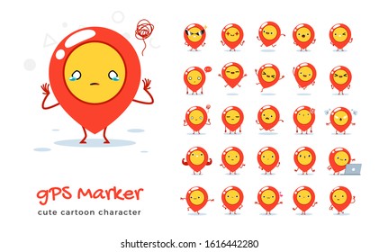 Vector set of cartoon images of GPS marker. Vector Illustration