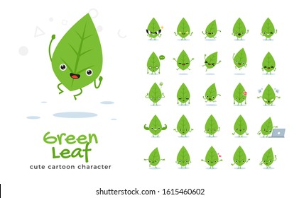 Vector set of cartoon images of Green Leaf. Vector Illustration