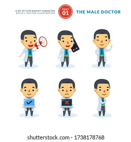 Vector set of cartoon images of Male Doctor. First Set. Isolated Vector Illustration