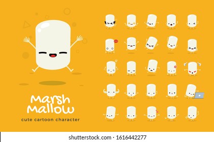 Vector set of cartoon images of marshmallow. Vector Illustration