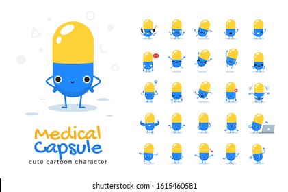 Vector set of cartoon images of Medical Capsule. Vector Illustration