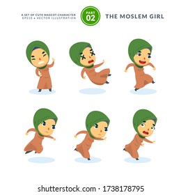 Vector set of cartoon images of Moslem Girl. Second Set. Isolated Vector Illustration