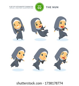 Vector set of cartoon images of a nun. Second Set. Isolated Vector Illustration