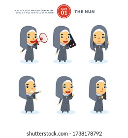 Vector set of cartoon images of a nun. First Set. Isolated Vector Illustration