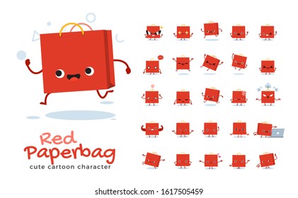 Vector set of cartoon images of Paper bag. Vector Illustration