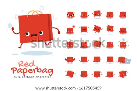 Vector set of cartoon images of Paper bag. Vector Illustration