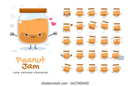 Vector set of cartoon images of Peanut Jam. Vector Illustration