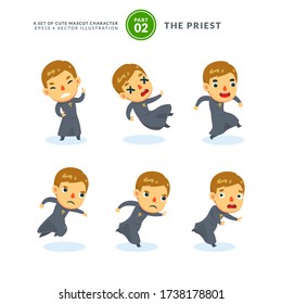 Vector set of cartoon images of a priest. Second Set. Isolated Vector Illustration